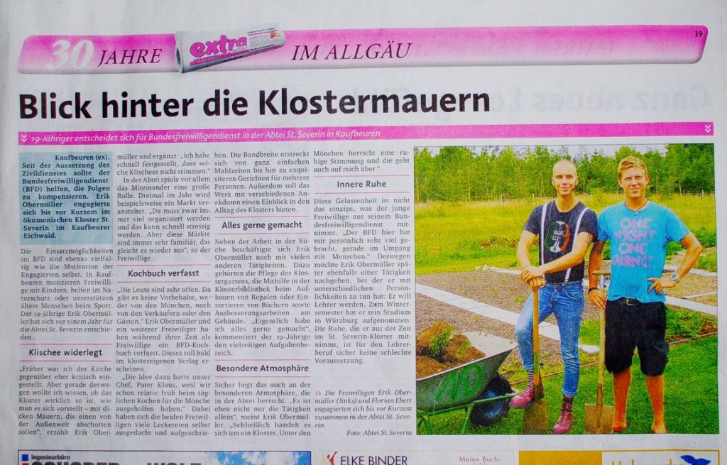 Artikel über unsere Bufdis im extra der Allgäuer Zeitung am 18.10.2012