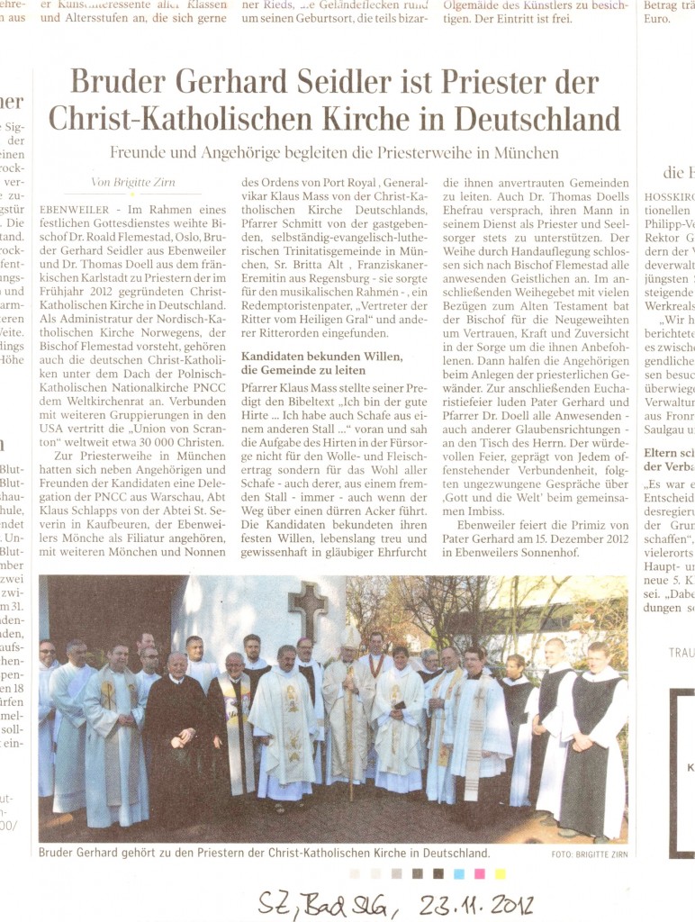 Zeitungsartikel in der Schwäbischen Zeitung, Bad Saulgau, am 23.11.2012